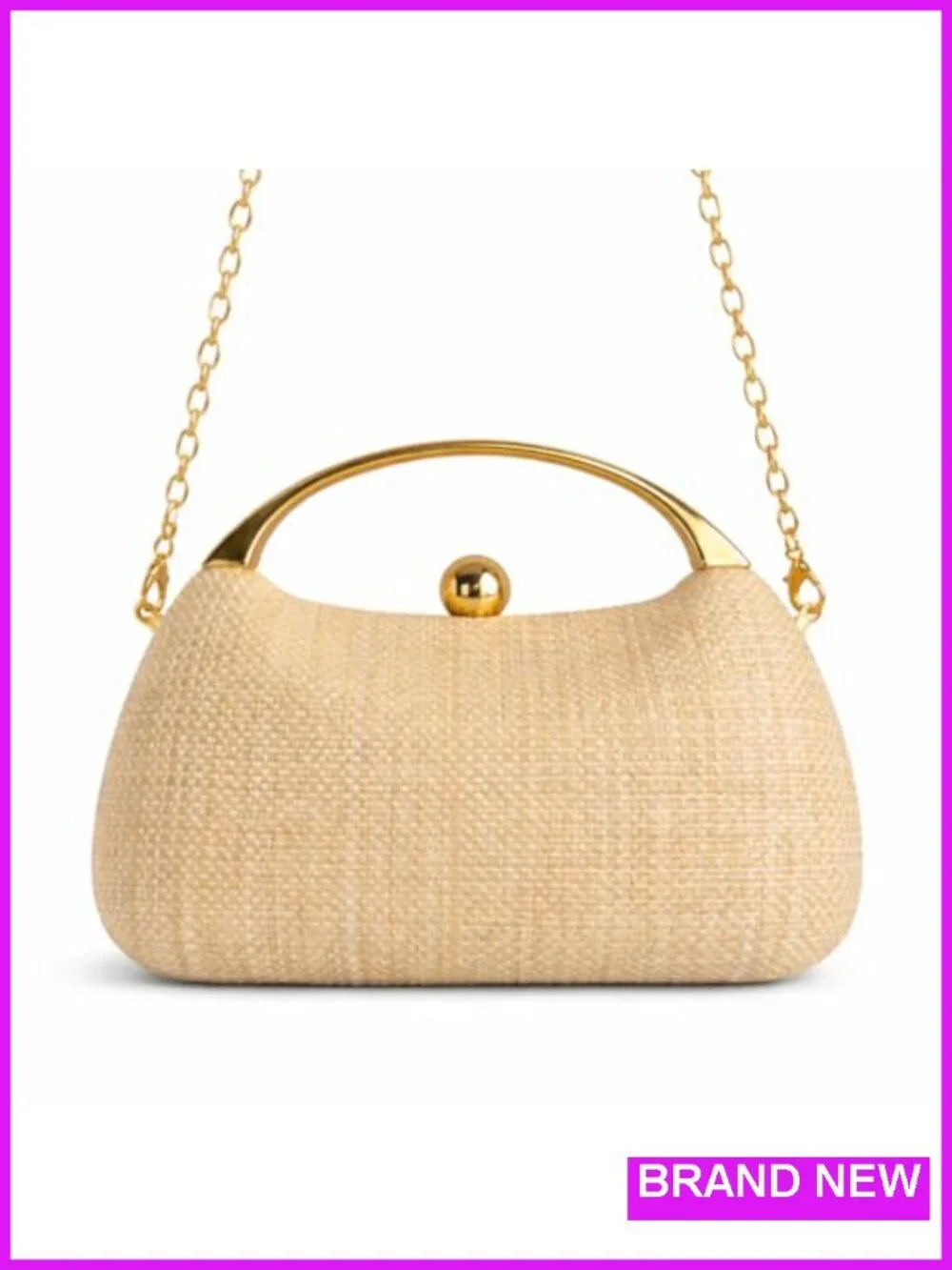 Straw Clutch Handbag with Chain Woven Shoulder Crossbody Purse